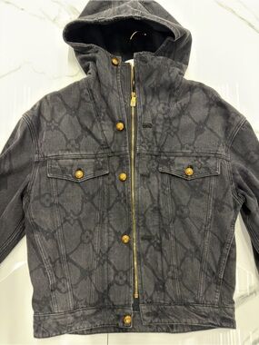 Louis Vuitton Charcoal Denim Blouson Web Jacket with Gold Hardware